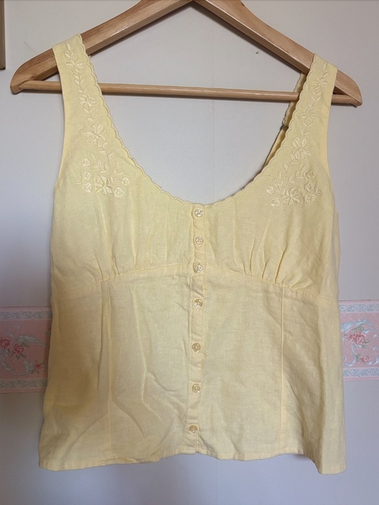 Hollister Tops - NWT Hollister Yellow Embroidered Linen-Blend Tank Top | Size Medium